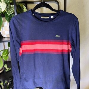 Lacoste Blue Shirt with Red and Pink Accents
